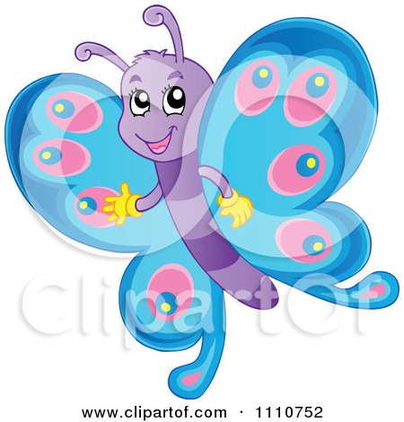 Clipart Happy Butterfly With Blue And Pink Wings - Royalty Free Vector Illustration by visekart