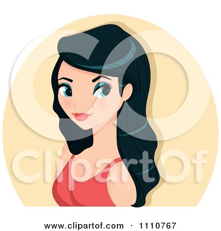 Clipart Gorgeous Asian Woman With Long Black Hair Over A Beige Circle - Royalty Free Vector Illustration by Melisende Vector