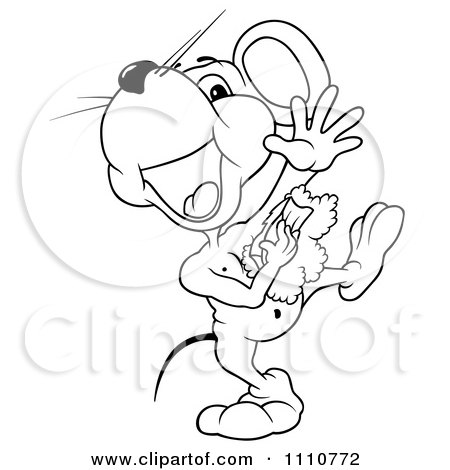 Clipart Outlined Happy Mouse Washing Up With Soap - Royalty Free Vector Illustration by dero