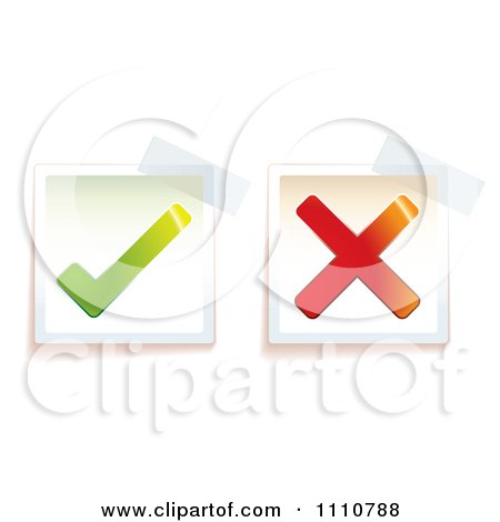 Clipart Right And Wrong Check And X Mark Tags With Taped Corners - Royalty Free Vector Illustration by michaeltravers