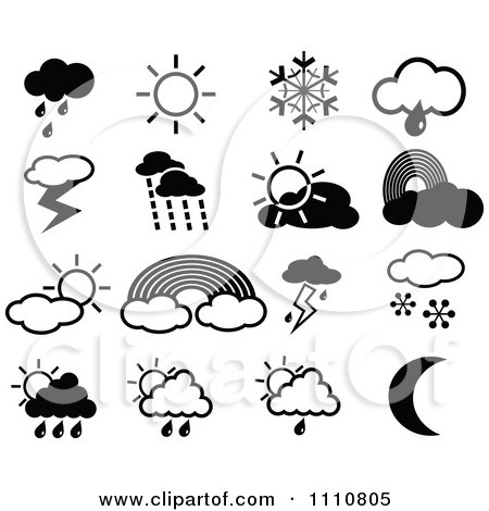 Clipart Black And White Weather Icons - Royalty Free Vector Illustration by Prawny