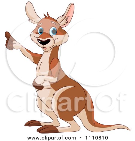 Clipart Cute Kangaroo Pointing Upwards To The Left - Royalty Free Vector Illustration by Pushkin