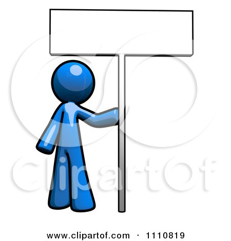 Clipart Testimonials Blue Guy With A Sign - Royalty Free CGI Illustration by Leo Blanchette