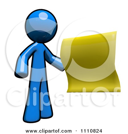 Clipart Blue Guy Holding A Message Note - Royalty Free CGI Illustration by Leo Blanchette