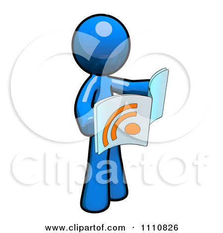 Clipart RSS Blue Guy Reading News - Royalty Free CGI Illustration by Leo Blanchette