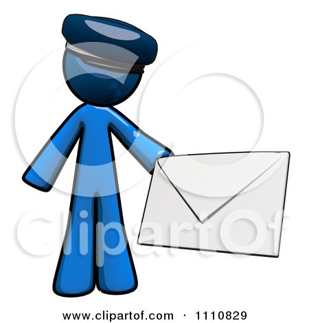 Clipart Contact Blue Guy Holding An Envelope 2 - Royalty Free CGI Illustration by Leo Blanchette