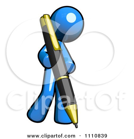 Clipart Blogger Blue Guy Writing - Royalty Free CGI Illustration by Leo Blanchette