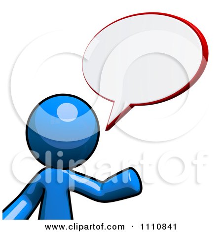 Clipart Blue Guy Talking With A Chat Balloon - Royalty Free CGI Illustration by Leo Blanchette