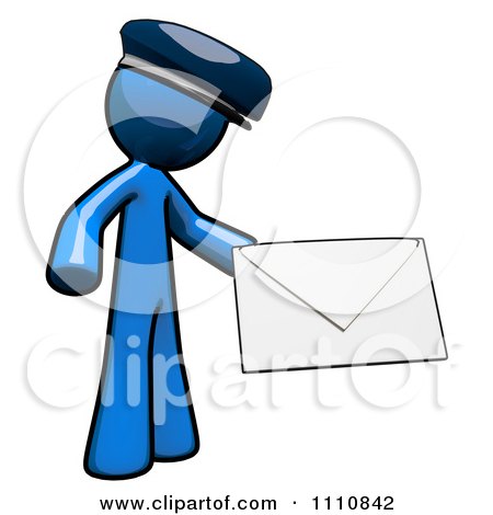 Clipart Contact Blue Guy Holding An Envelope 1 - Royalty Free CGI Illustration by Leo Blanchette