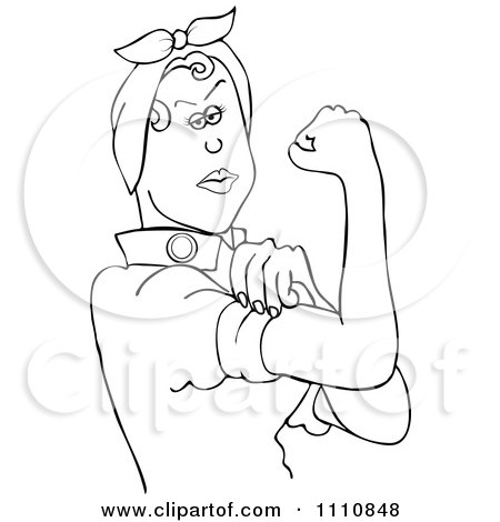 Clipart Outlined Rosie The Riveter Flexing Her Strong Muscles - Royalty Free Vector Illustration by djart