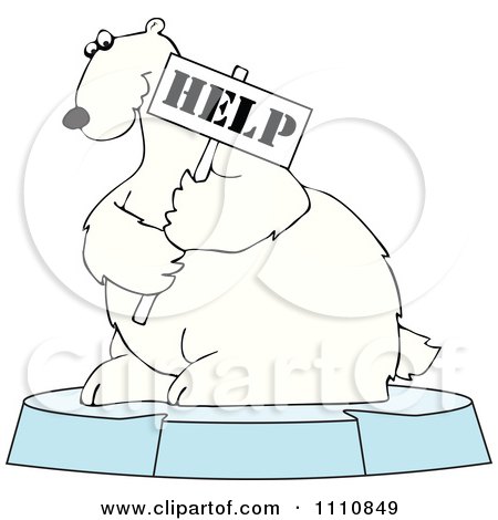 Clipart Polar Bear Holding A Help Sign On An Ice Floe - Royalty Free Vector Illustration by djart