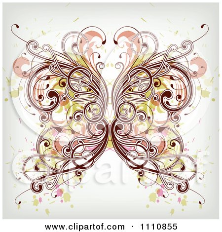 Clipart Ornate Floral Butterfly With Grunge - Royalty Free Vector Illustration by OnFocusMedia