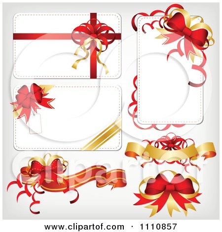 Clipart Christmas Cards And Banners With Red And Gold Ribbons And Bows - Royalty Free Vector Illustration by OnFocusMedia