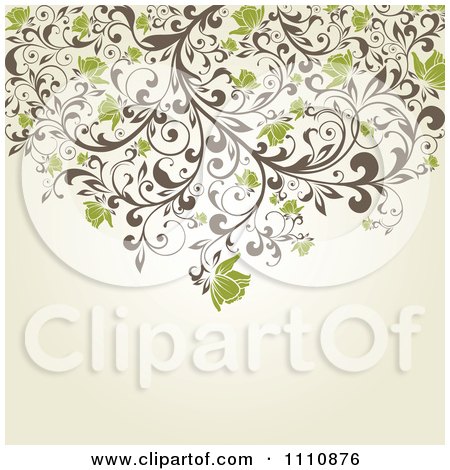 Clipart Green Flowers Over Copyspace - Royalty Free Vector Illustration by OnFocusMedia