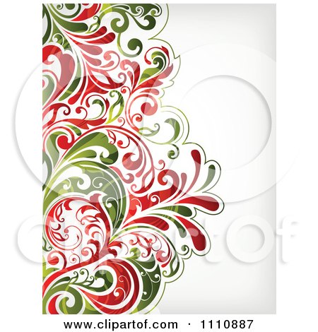 Clipart Red And Green Christmas Floral Background With Copyspace - Royalty Free Vector Illustration by OnFocusMedia