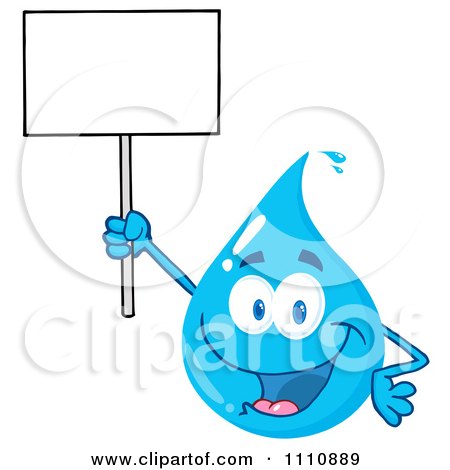 Clipart Water Drop Holding Up A Sign - Royalty Free Vector Illustration by Hit Toon