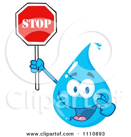 Clipart Water Drop Holding A Stop Sign - Royalty Free Vector Illustration by Hit Toon