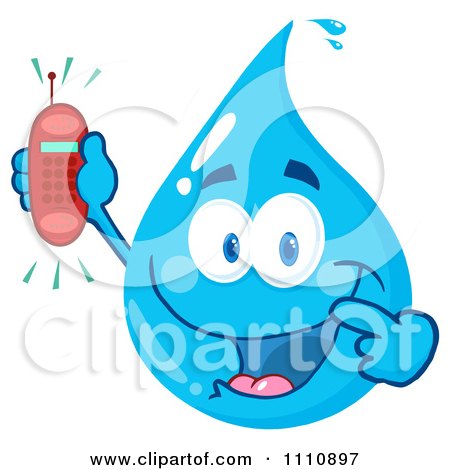 Clipart Water Drop Holding A Ringing Mobile Phone - Royalty Free Vector Illustration by Hit Toon