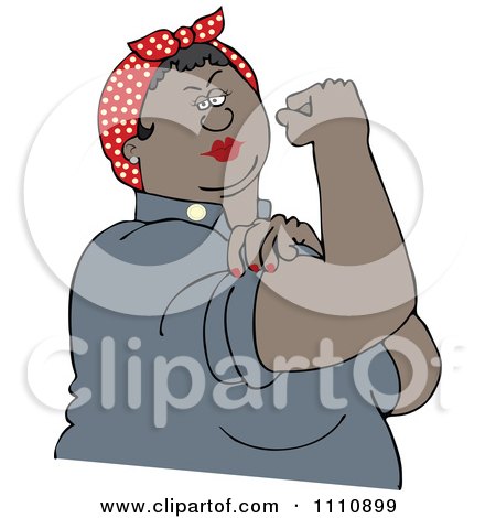 Clipart Chubby Black Rosie The Riveter Flexing Her Strong Muscles - Royalty Free Vector Illustration by djart