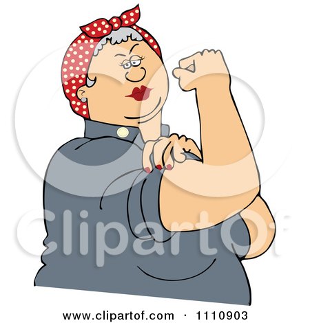 Clipart Chubby Gray Haired Rosie The Riveter Flexing Her Strong Muscles - Royalty Free Vector Illustration by djart