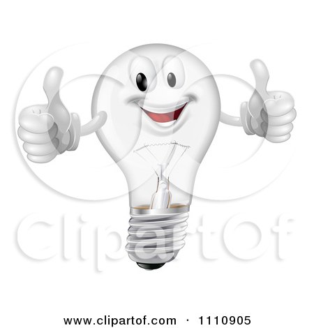 Clipart Pleased Clear Lightbulb Mascot Holding Two Thumbs Up - Royalty Free Vector Illustration by AtStockIllustration