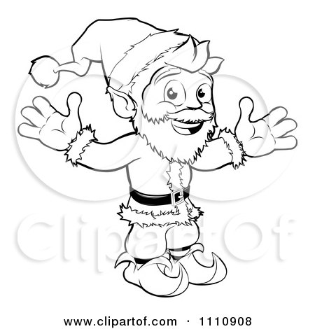 Clipart Black And White Outline Of Santa With Open Arms - Royalty Free Vector Illustration by AtStockIllustration