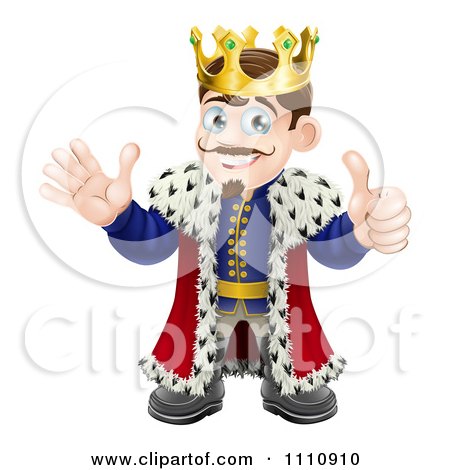 Clipart Pleased King Holding A Thumb Up And Waving - Royalty Free Vector Illustration by AtStockIllustration
