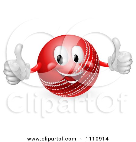 Clipart 3d Pleased Cricket Ball Mascot Holding Two Thumbs Up - Royalty Free Vector Illustration by AtStockIllustration