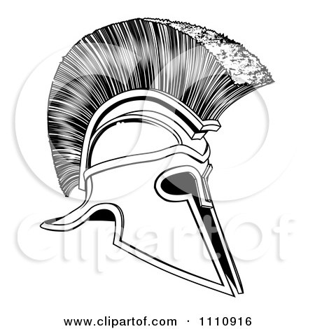 Clipart Black And White Corinthian Trojan Spartan Romangreek Helmet - Royalty Free Vector Illustration by AtStockIllustration