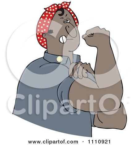 Clipart Chubby Black Rosie The Riveter Man Flexing His Muscles - Royalty Free Vector Illustration by djart