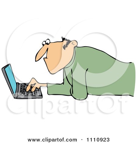 Clipart Man Propped Up On His Elbows And Using A Laptop On The Floor - Royalty Free Vector Illustration by djart