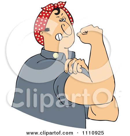Clipart Chubby Rosie The Riveter Man Flexing His Muscles - Royalty Free Vector Illustration by djart