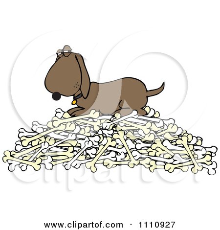 Clipart Hound Dog Protecting His Pile Of Bones - Royalty Free Vector Illustration by djart