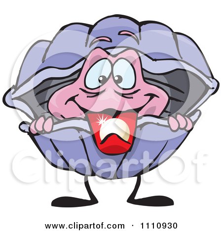 Clipart Clam Peeking Out With A Pearl On His Tongue - Royalty Free Vector Illustration by Dennis Holmes Designs