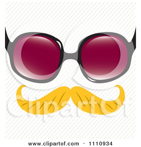 Clipart Blond Disguise Mustache With Sunglasses Over A Diagonal Stripe Pattern - Royalty Free Vector Illustration by Cherie Reve