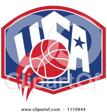 Clipart Basketball Over A Patriotic Usa Back Board Shield 1 - Royalty Free Vector Illustration by patrimonio