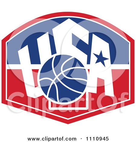 Clipart Basketball Over A Patriotic Usa Back Board Shield 2 - Royalty Free Vector Illustration by patrimonio