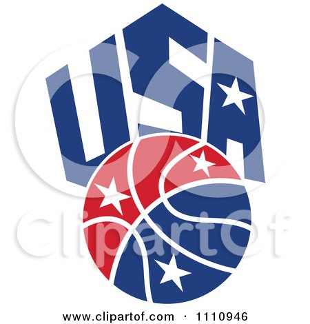 Clipart Starry Basketball Over Patriotic Blue Usa Text - Royalty Free Vector Illustration by patrimonio