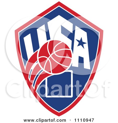 Clipart Basketball Over A Patriotic Usa Back Board Shield 3 - Royalty Free Vector Illustration by patrimonio