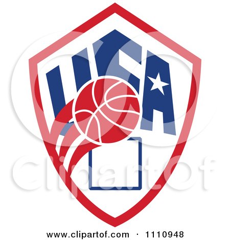 Clipart Basketball Over A Patriotic Usa Back Board Shield 4 - Royalty Free Vector Illustration by patrimonio