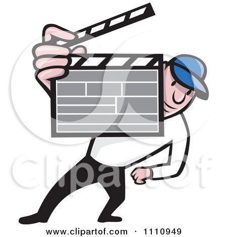 Clipart Retro Movie Director Holding A Clapper Board - Royalty Free Vector Illustration by patrimonio