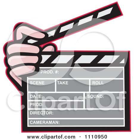 Clipart Hand Holding A Movie Clapper Board - Royalty Free Vector Illustration by patrimonio