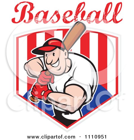Clipart Happy Baseball Player Batting Over An American Shield With Text - Royalty Free Vector Illustration by patrimonio