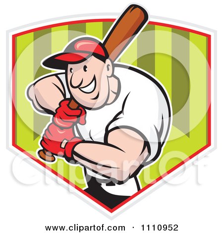 Clipart Happy Baseball Player Batting Over A Shield 2 - Royalty Free Vector Illustration by patrimonio
