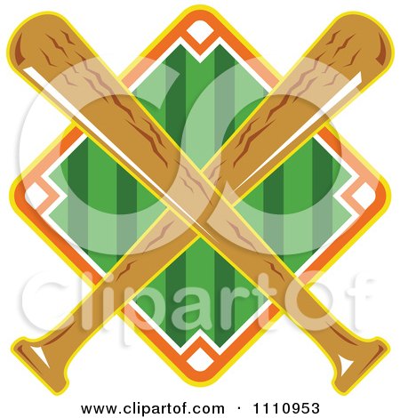 Clipart Diamond Baseball Field With Crossed Wooden Bats - Royalty Free Vector Illustration by patrimonio