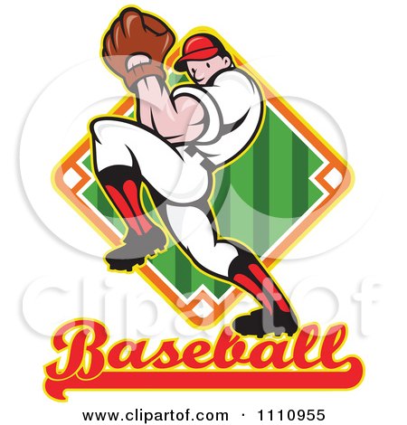 Clipart Pitcher Over A Baseball Field Diamond - Royalty Free Vector Illustration by patrimonio