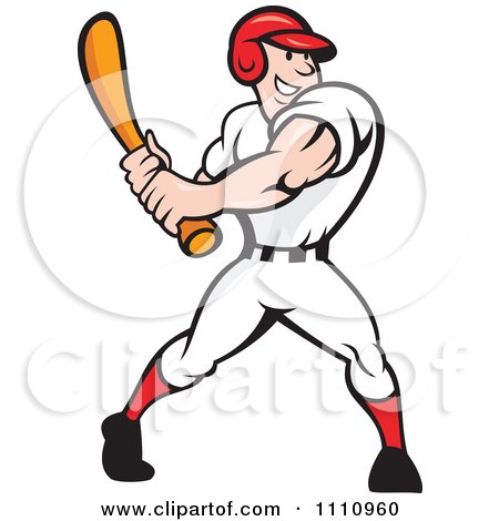 Clipart Happy Baseball Player Swinging A Bat - Royalty Free Vector Illustration by patrimonio