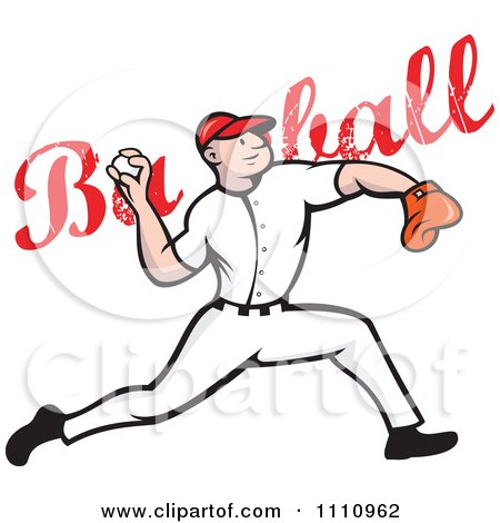 Clipart Baseball Player Pitcher Throwing Over Grungy Text - Royalty Free Vector Illustration by patrimonio