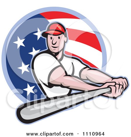 Clipart Happy Baseball Player Batting Over An American Circle - Royalty Free Vector Illustration by patrimonio