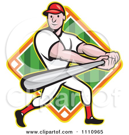 Clipart Happy Baseball Player Batting Over A Field Diamond 3 - Royalty Free Vector Illustration by patrimonio